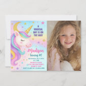 Rainbow Birthday Unicorn Uitnodiging (Voorkant)