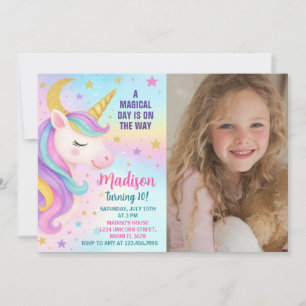 Rainbow Birthday Unicorn Uitnodiging