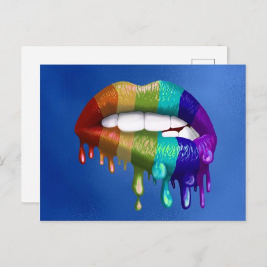 Rainbow Biting Druppelende lippen Pride Briefkaart (Voorkant / Achterkant)