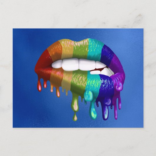 Rainbow Biting Druppelende lippen Pride Briefkaart (Voorkant)