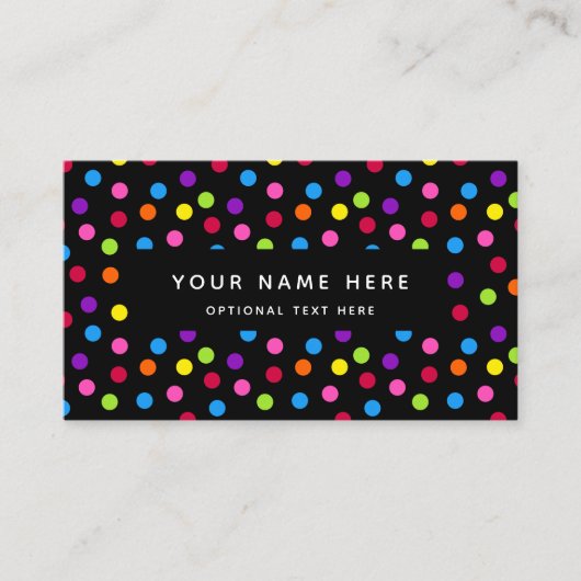 Rainbow Black Bright Polka Dots Confetti Pattern Visitekaartje (Voorkant)