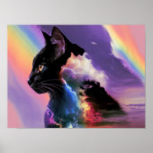 Rainbow Black Cat Design Surreal Poster Print Art (Voorkant)