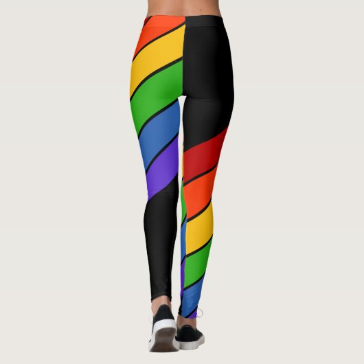 Rainbow Black Diagonaal PRIDE Striped Leggings (Achterkant)