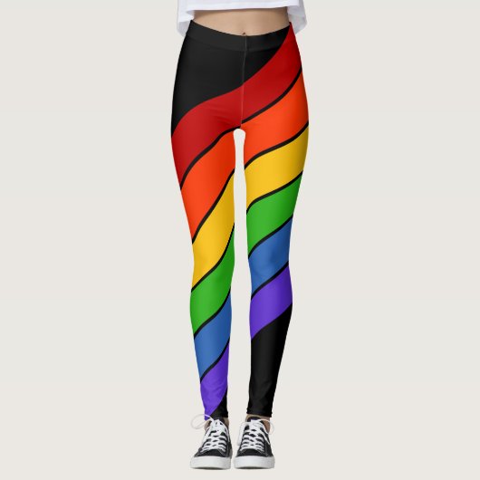 Rainbow Black Diagonaal PRIDE Striped Leggings (Voorkant)
