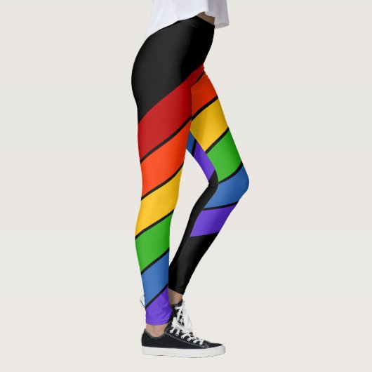 Rainbow Black Diagonaal PRIDE Striped Leggings (Rechts)