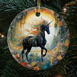 Rainbow Black Eenhoorn Keramisch Ornament