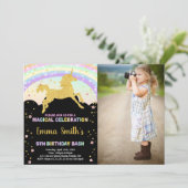 Rainbow Black Eenhoorn Verjaardag Uitnodigingen me (Staand voorkant)