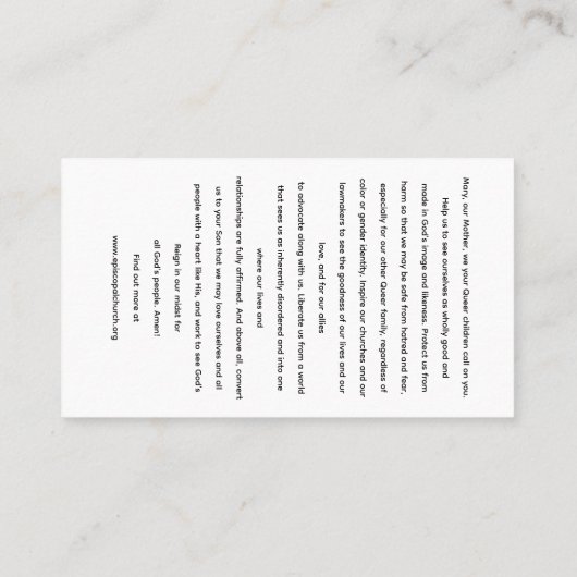 Rainbow Black Madonna Holy Card Visitekaartje (Achterkant)