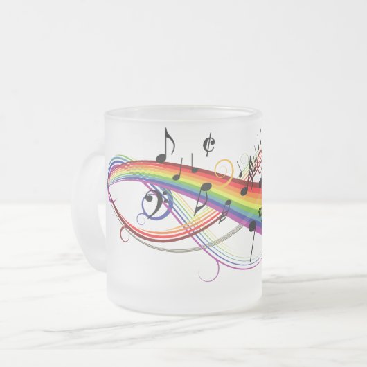 Rainbow Black Musical Notes Frosted Mok (Voorkant links)