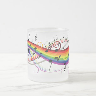 Rainbow Black Musical Notes Frosted Mok