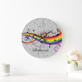 Rainbow Black Musical Notes on Gray Grote Klok (Huis)