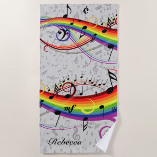 Rainbow Black Musical Notes on Gray Strandlaken