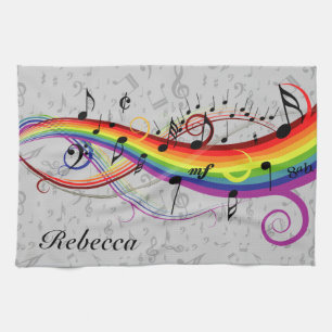 Rainbow Black Musical Notes on Gray Theedoek