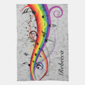 Rainbow Black Musical Notes on Gray Theedoek (Verticaal)