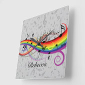 Rainbow Black Musical Notes on Gray Vierkante Klok (Hoek)