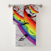 Rainbow Black Musical Notes on Grey Bad Handdoek (Insitu)