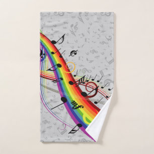 Rainbow Black Musical Notes on Grey Bad Handdoek