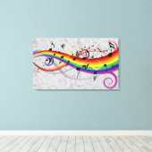 Rainbow Black Musical Notes on Grey Canvas Afdruk (Insitu (Houten vloer))