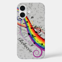 Rainbow Black Musical Notes on Grey
