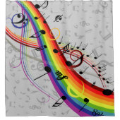 Rainbow Black Musical Notes on Grey Douchegordijn (Voorkant)