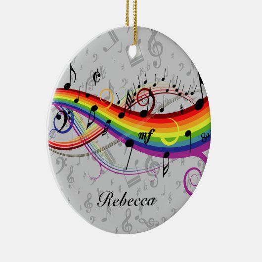 Rainbow Black Musical Notes on Grey Keramisch Ornament (Rechts)