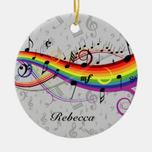 Rainbow Black Musical Notes on Grey Keramisch Ornament