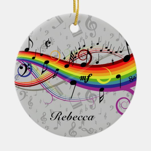 Rainbow Black Musical Notes on Grey Keramisch Ornament (Voorkant)