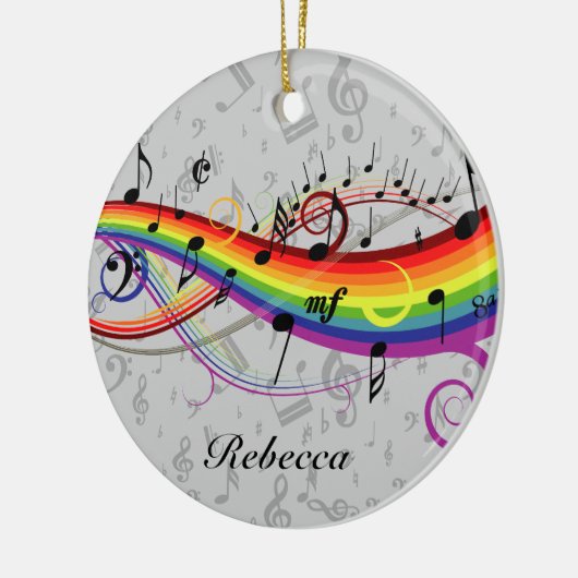 Rainbow Black Musical Notes on Grey Keramisch Ornament (Links)