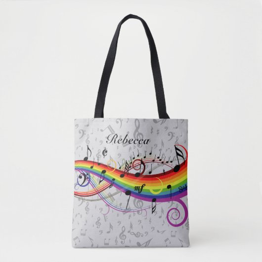 Rainbow Black Musical Notes on Grey Tote Bag (Voorkant)
