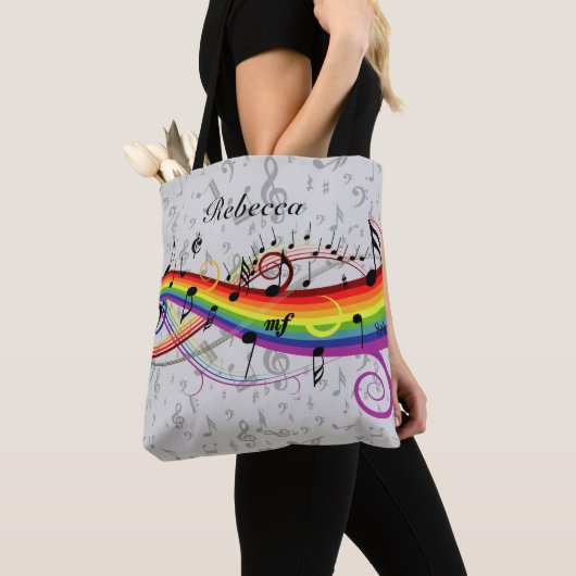 Rainbow Black Musical Notes on Grey Tote Bag (Dichtbij)