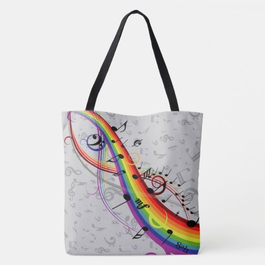 Rainbow Black Musical Notes on Grey Tote Bag (Achterkant)