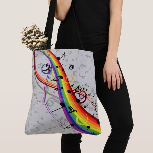 Rainbow Black Musical Notes on Grey Tote Bag (Dichtbij)