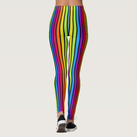 Rainbow Black Verticale strips helder kleurig Leggings (Achterkant)