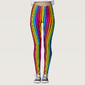 Rainbow Black Verticale strips helder kleurig Leggings (Voorkant)