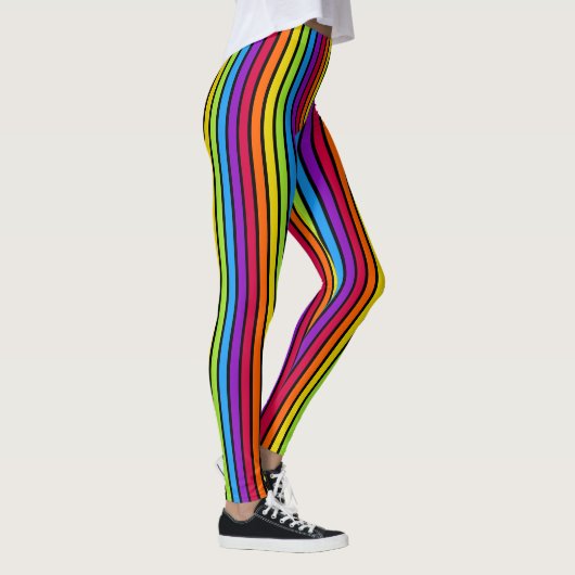 Rainbow Black Verticale strips helder kleurig Leggings (Rechts)