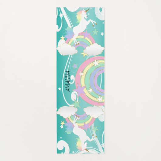 Rainbow Blauwgroen Unicorn Yoga Mat (Voorkant)