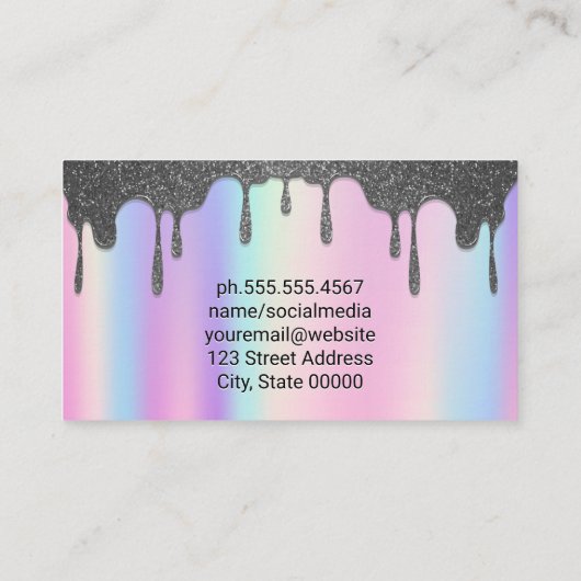 Rainbow Blend | Zilveren Glitter Drip Visitekaartje (Achterkant)