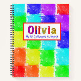 Rainbow Blocks Kindnaam 1ste kalligrafie Notitieboek