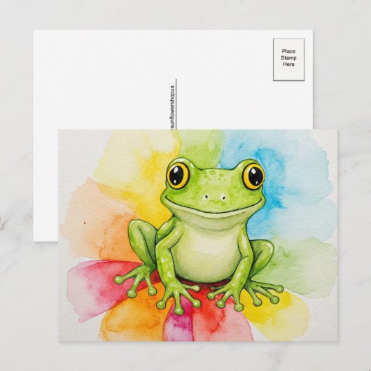 Rainbow Bloom Frog Briefkaart voor Postcrossing (Voorkant / Achterkant)