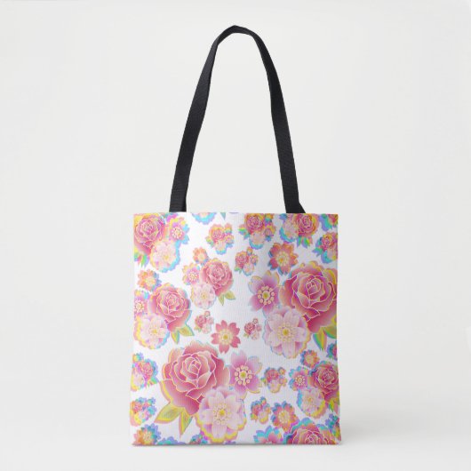 Rainbow Bloom Garden Vibrant Floral Fantasy Tote Bag (Voorkant)