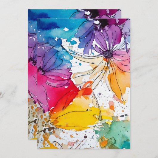 Rainbow Bloom Waterverf Bloemenuitnodiging Kaart (Voorkant / Achterkant)