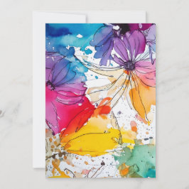Rainbow Bloom Waterverf Bloemenuitnodiging Kaart