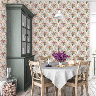 Rainbow Blossom Haven | Hummingbird Bloemstuk Airb Behang