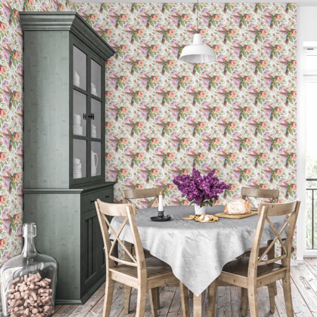 Rainbow Blossom Haven | Hummingbird Bloemstuk Airb Behang (Where hummingbirds flutter through blossoms and every stay feels like a garden dream)
