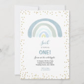 Rainbow Blue 1st Birthday Invitation Boy Kaart (Voorkant)