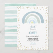 Rainbow Blue 1st Birthday Invitation Boy Kaart (Voorkant / Achterkant)