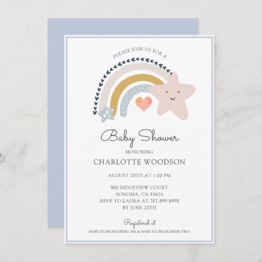 Rainbow Blue Baby shower Kaart (Voorkant / Achterkant)