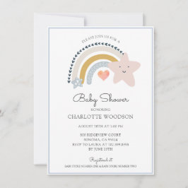 Rainbow Blue Baby shower Kaart