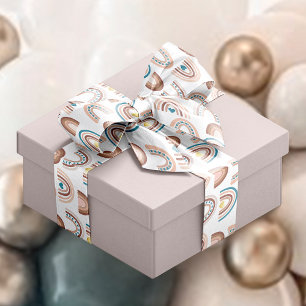 Rainbow Blue Blush Beige Patterned Satijnen Lint