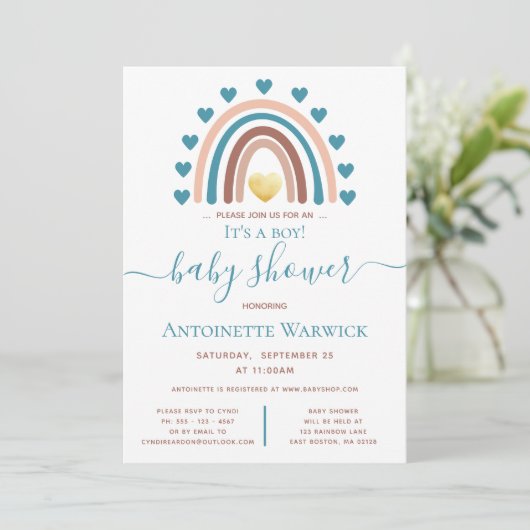 Rainbow Blue Boho-Baby shower Kaart (Staand voorkant)